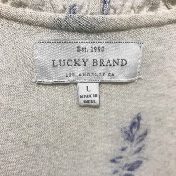 Lucky Brand Floral Boho Long Sleeve Top L Peasant Ruffle Detail Tassel Tie - Picture 7 of 10